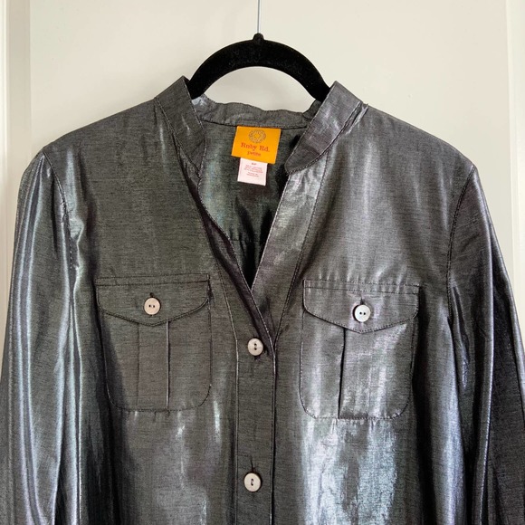 Ruby Rd Petite 6P Metallic Shimmer Button Up - Picture 3 of 6